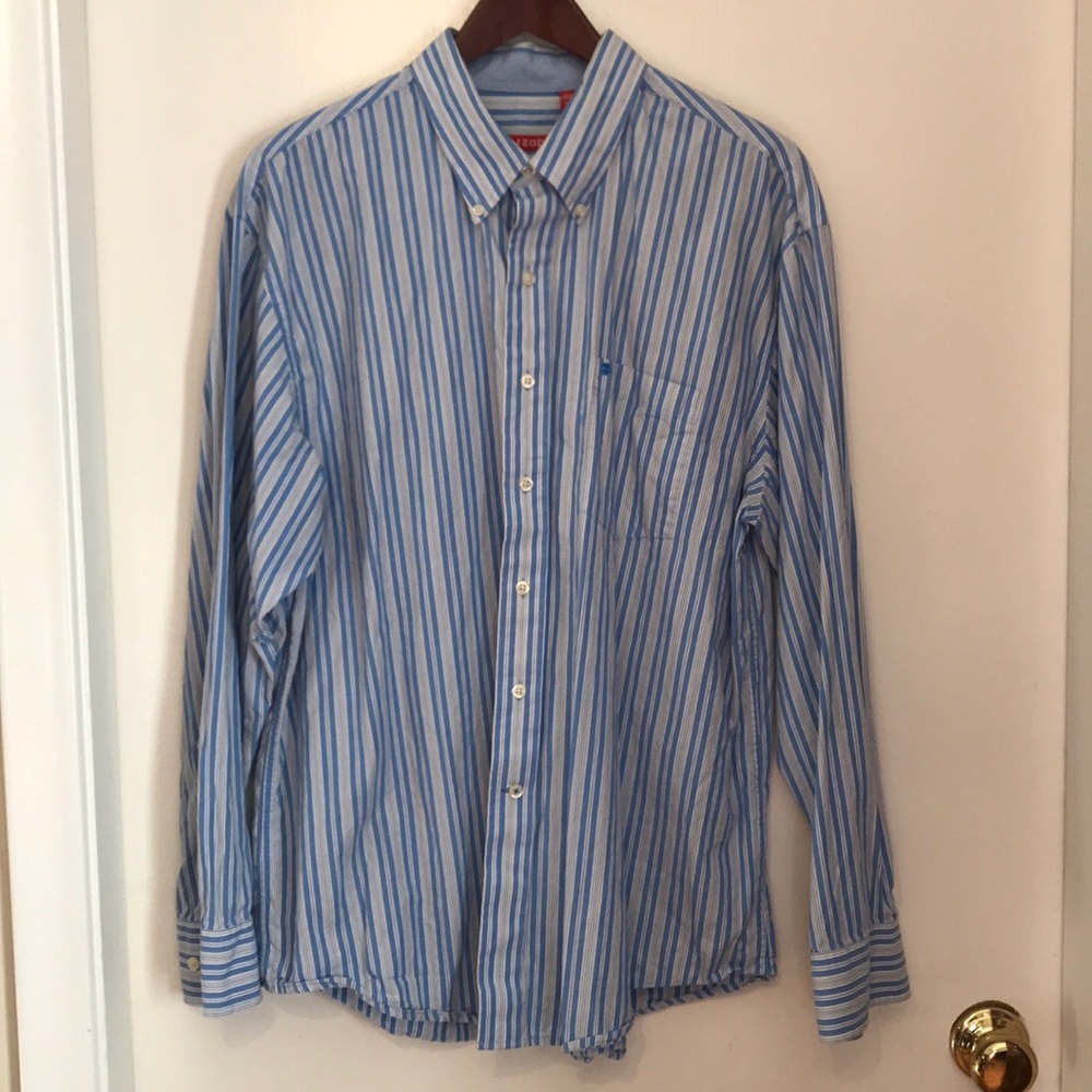 IZOD men’s button down dress shirt striped size xl blue